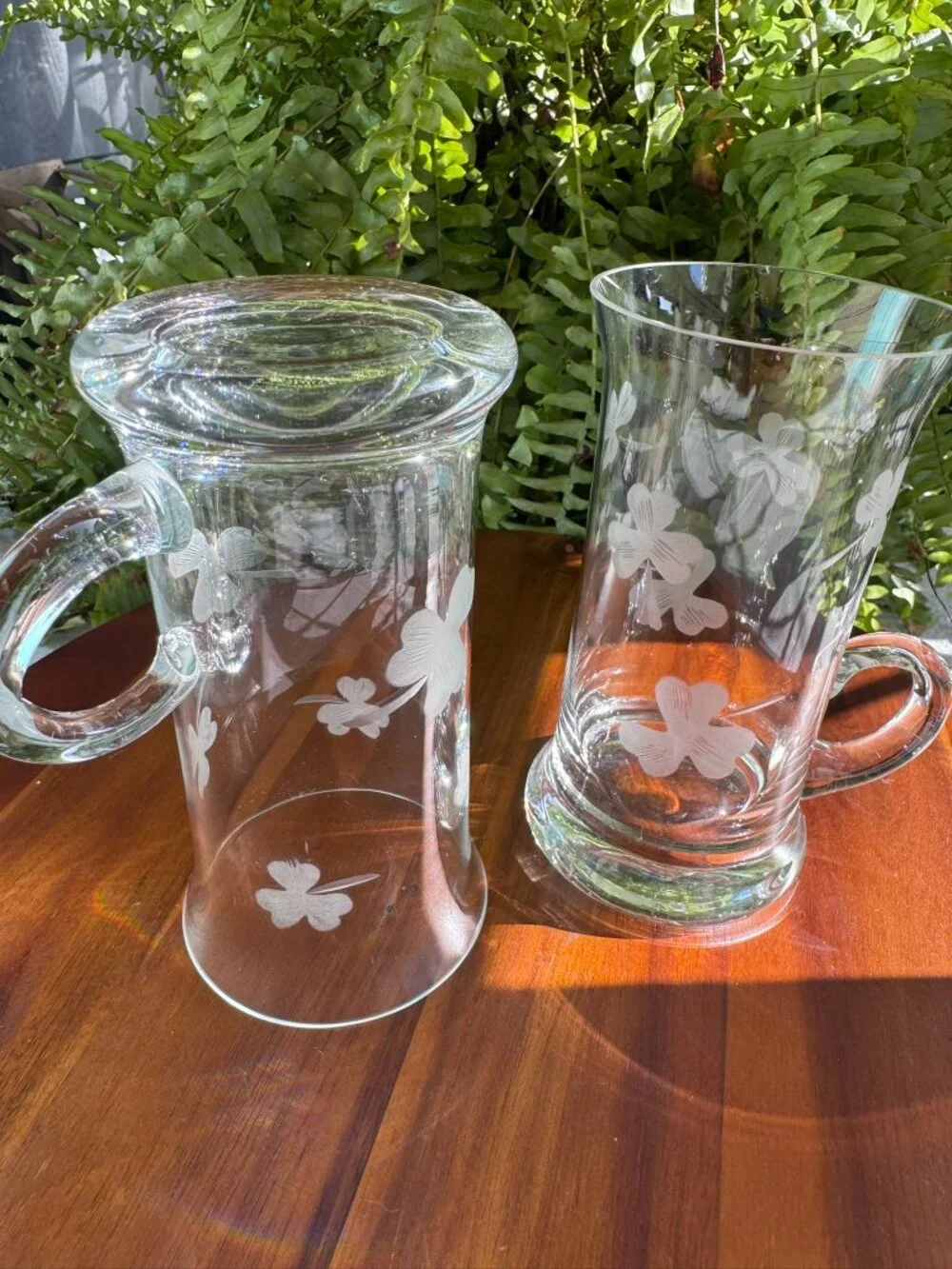 Set of 2 Vintage Princess House, Heritage Irish Coffee Mugs, Etched Shamrocks